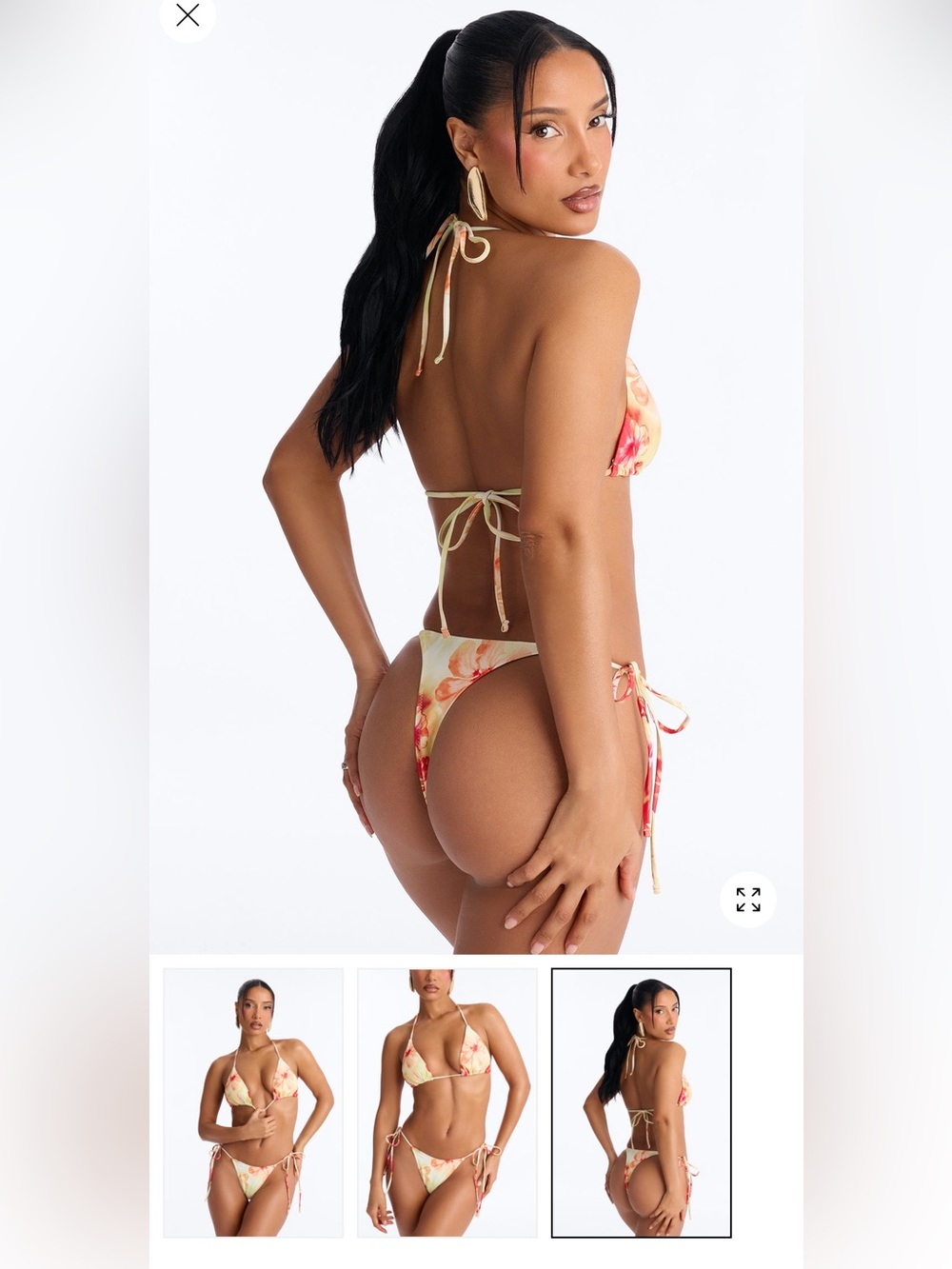 NWT Floral Tie-Strap Triangle Bikini Set - Yellow & Red Floral